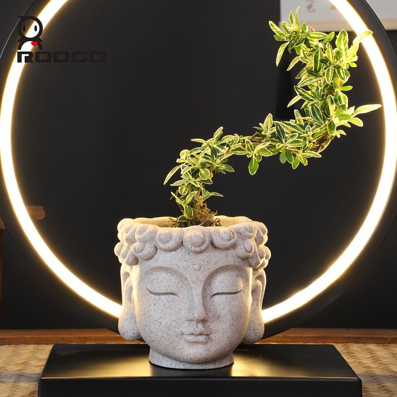 Zen-Inspired Buddha Head Succulent Planter - Resin Cactus Pot for Home & Office Decor, Versatile Indoor/Outdoor Flower Vase, Unique Bonsai Craft Gift