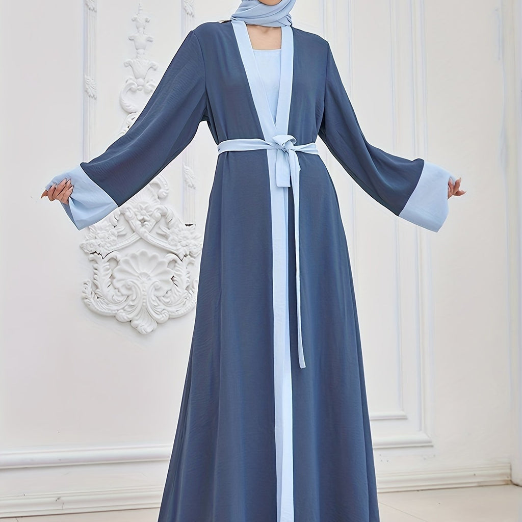 Two-piece Traditional Clothing Muslim Women's Long Loose Elegant Dress Robe Vest with Headscarf