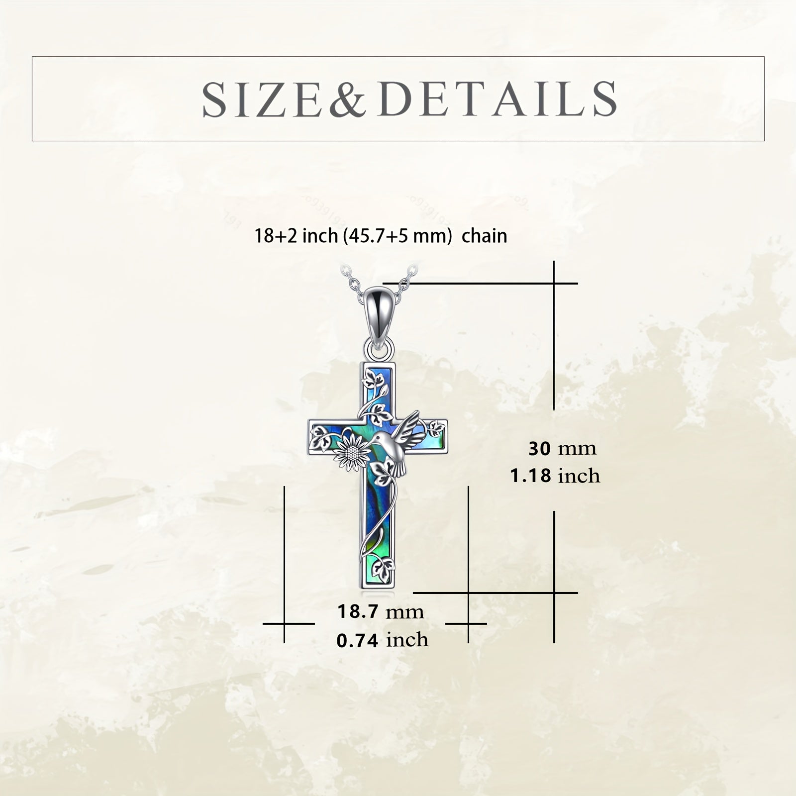 YFN Sunflower Cross Necklace Sterling Silver Hummingbird Cross Pendant Abalone Shell Jewelry Religious Christian Baptism Gifts for Her Women