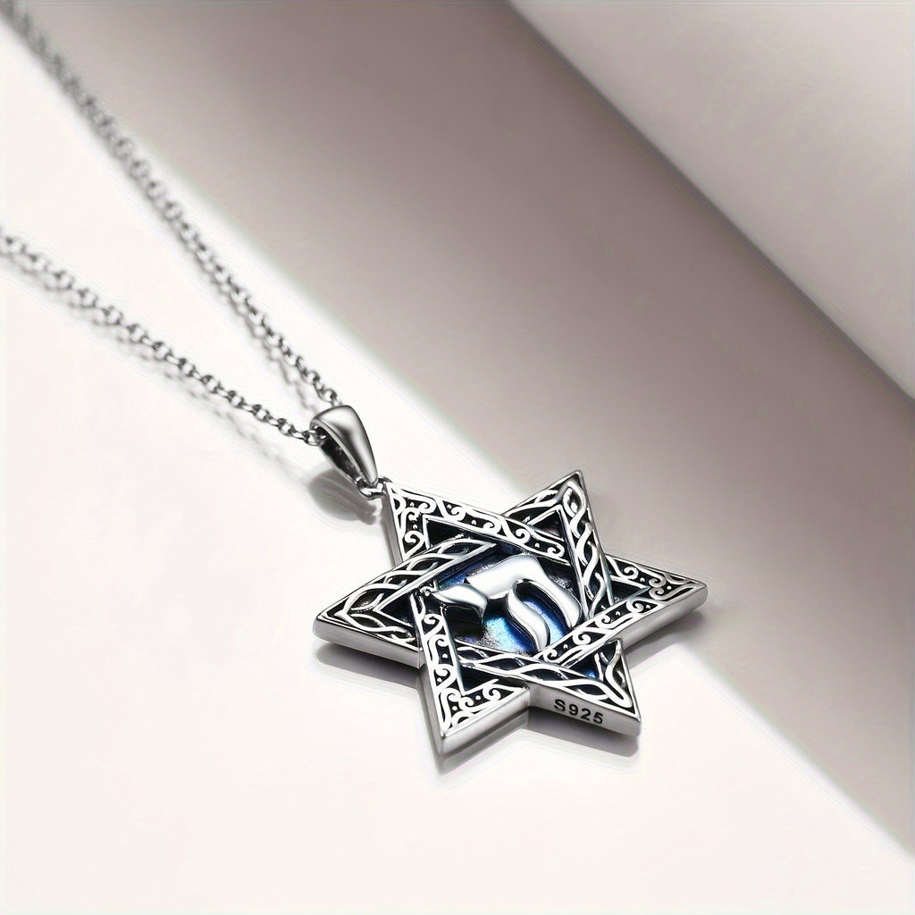 Star Of David Necklace Sterling Silver Hebrew Chai (Life) Abalone Shell Pendant Jewish Token Jewelry
