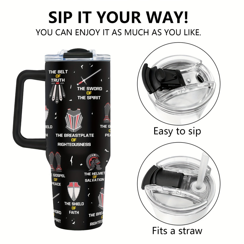 Armor of God" 40oz Stainless Steel Tumbler with Lid & Straw - Perfect Christian Gift for Men & Women, Ideal for Father's Day, Christmas, Birthdays & More