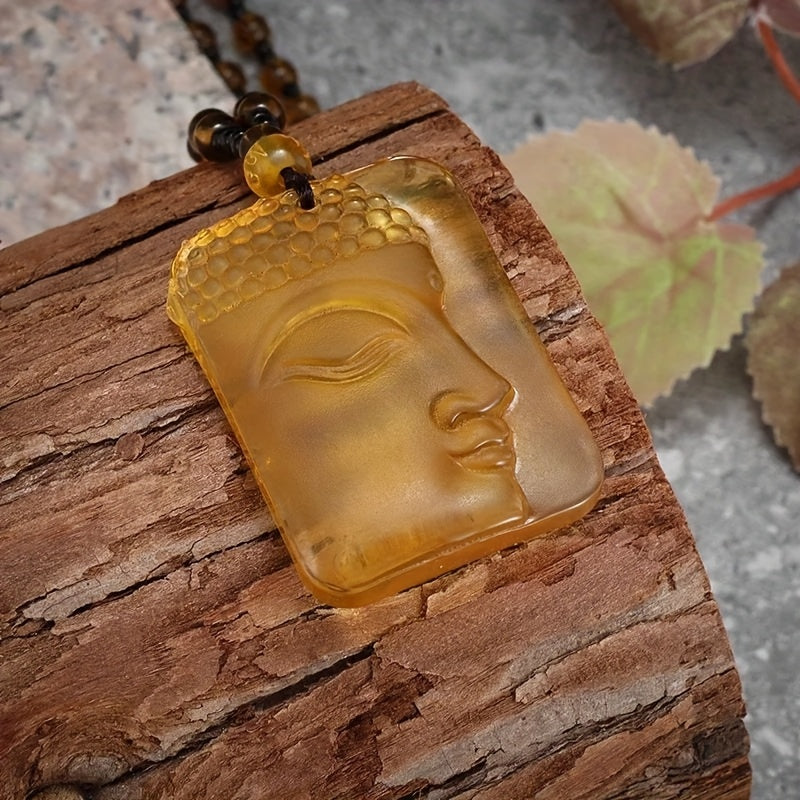 Buddha Pendant Frosted Yellow Beaded Necklace Exorcist Amulet Jewelry Gift Men Women