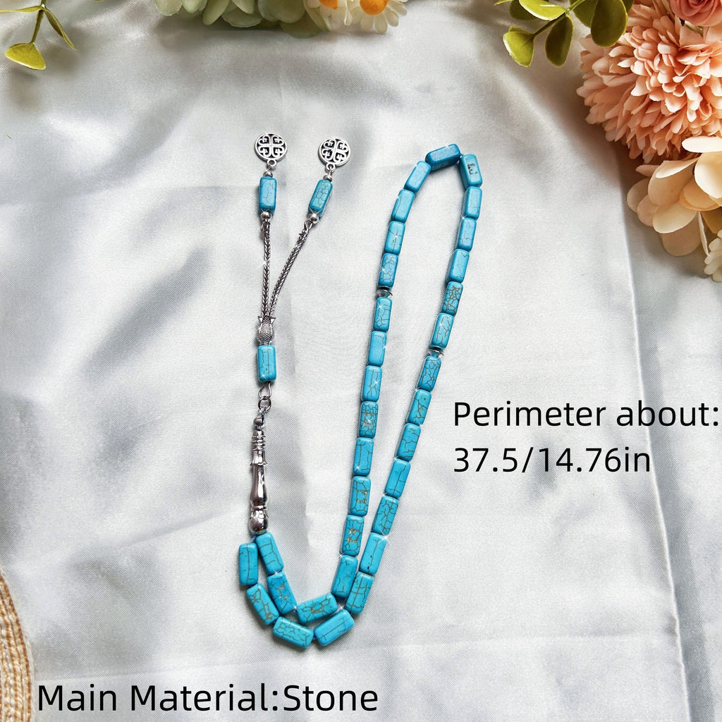 Simple Classic Style Stone Prayer Beads, Unplated Rectangle Bead Tasbih, Muslim Daily & Festival Occasion Handheld Counter - No Mosaic, All-Season