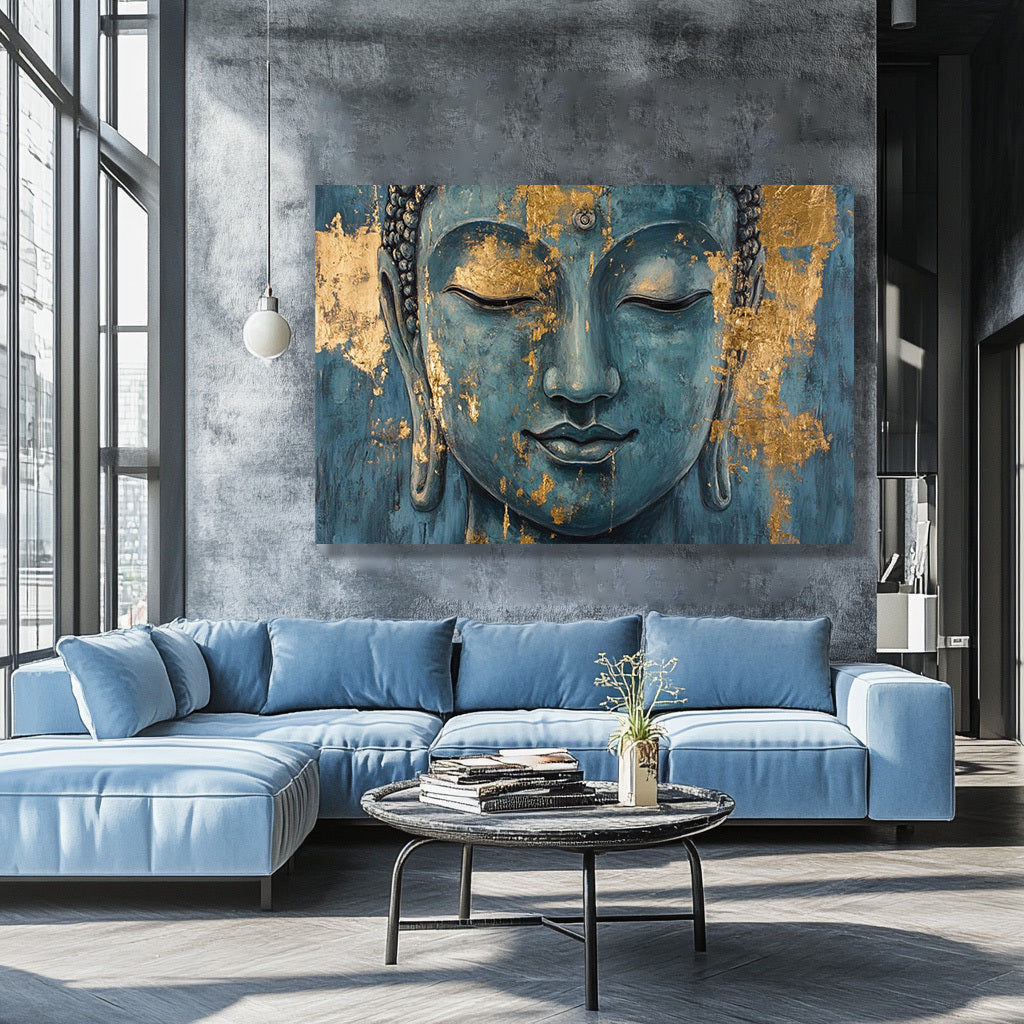 [1pc Buddha Tranquil Countenance Canvas Print] Serene Canvas Print with Golden Accents, High-Definition Artwork, Portrait Orientation, Pine Wood Framed, with Tranquil Wall Decor for Living Room and Bedroom, Ideal Gift for Hol