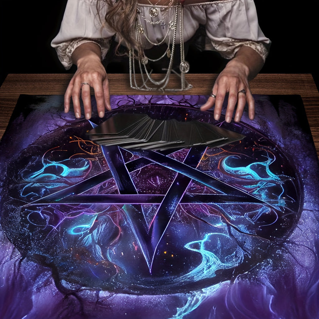 1pc Star Pattern Tarot Tablecloth, Polyester Fabric, 19.68"x19.68" / 29.52"x29.52" - Versatile, Holiday-Ready for Christmas, Halloween, Easter, Hanukkah, Thanksgiving, Perfect for Anniversary, Bachelor Party, Graduation, Bar/