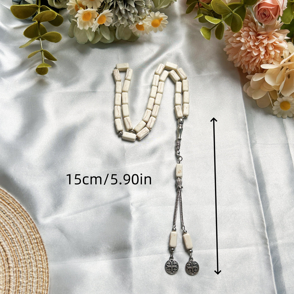 Simple Classic Style Stone Prayer Beads, Unplated Rectangle Bead Tasbih, Muslim Daily & Festival Occasion Handheld Counter - No Mosaic, All-Season