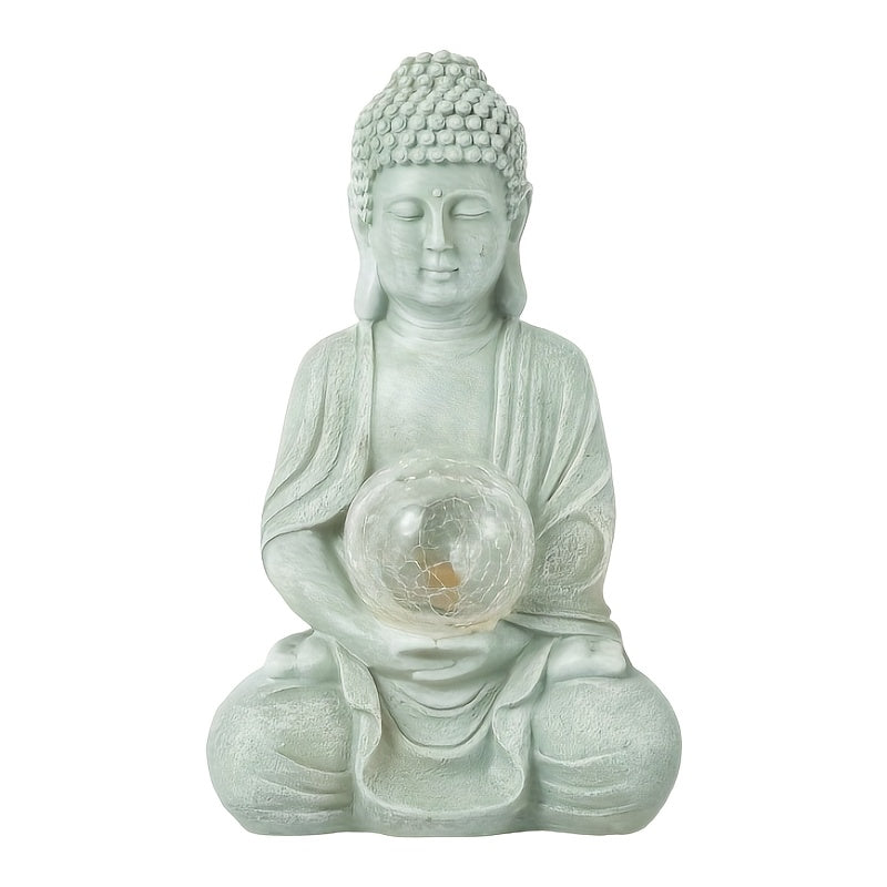 1pc Sacred Solar Lamp Buddha Statue, Buddha Ornament, Solemn Buddhist Figure Statue, Suitable For Placing In Living Rooms, Offices, And Outdoor Gardens, Gifts Of Faith