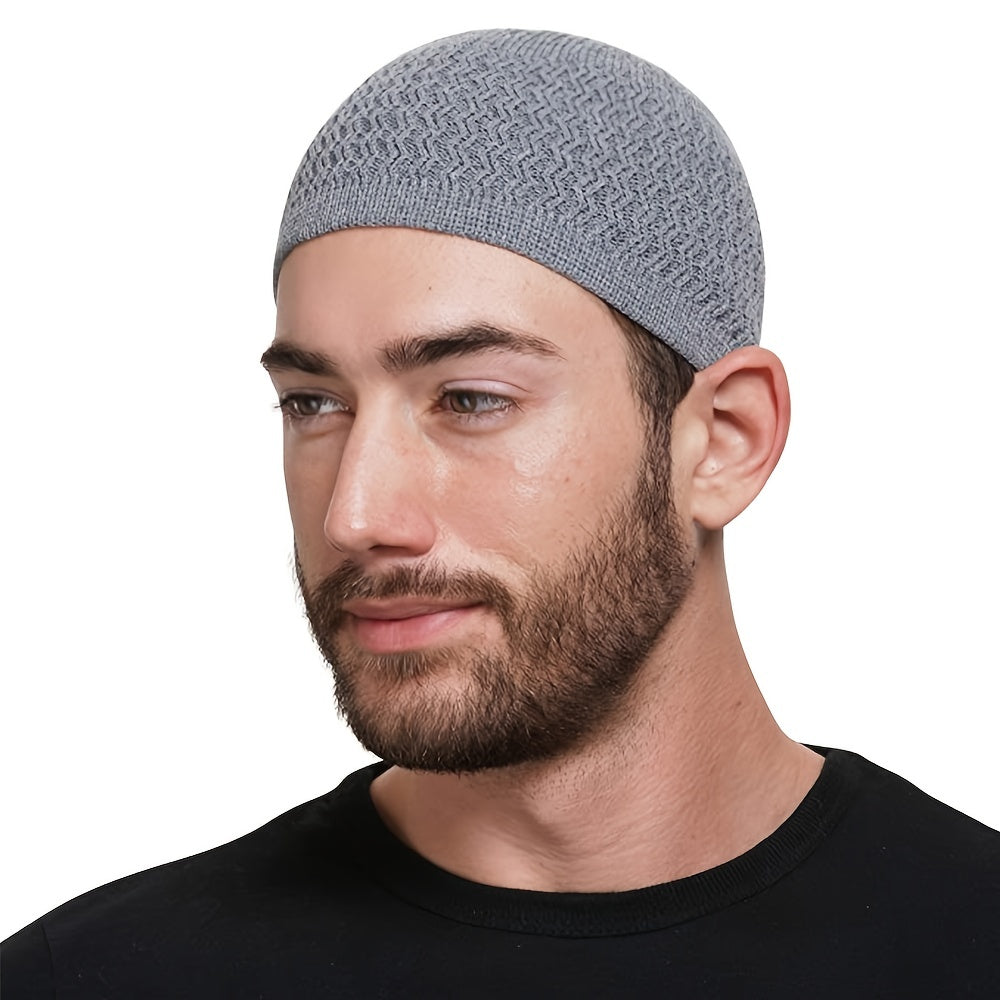 European And American Spring And Autumn Knitted Skull Cap, Unisex Wavy Jacquard Unisex Dome Warm Beanie Cap, Muslim Pullover Knitted Hat, Ideal Choice For Gifts