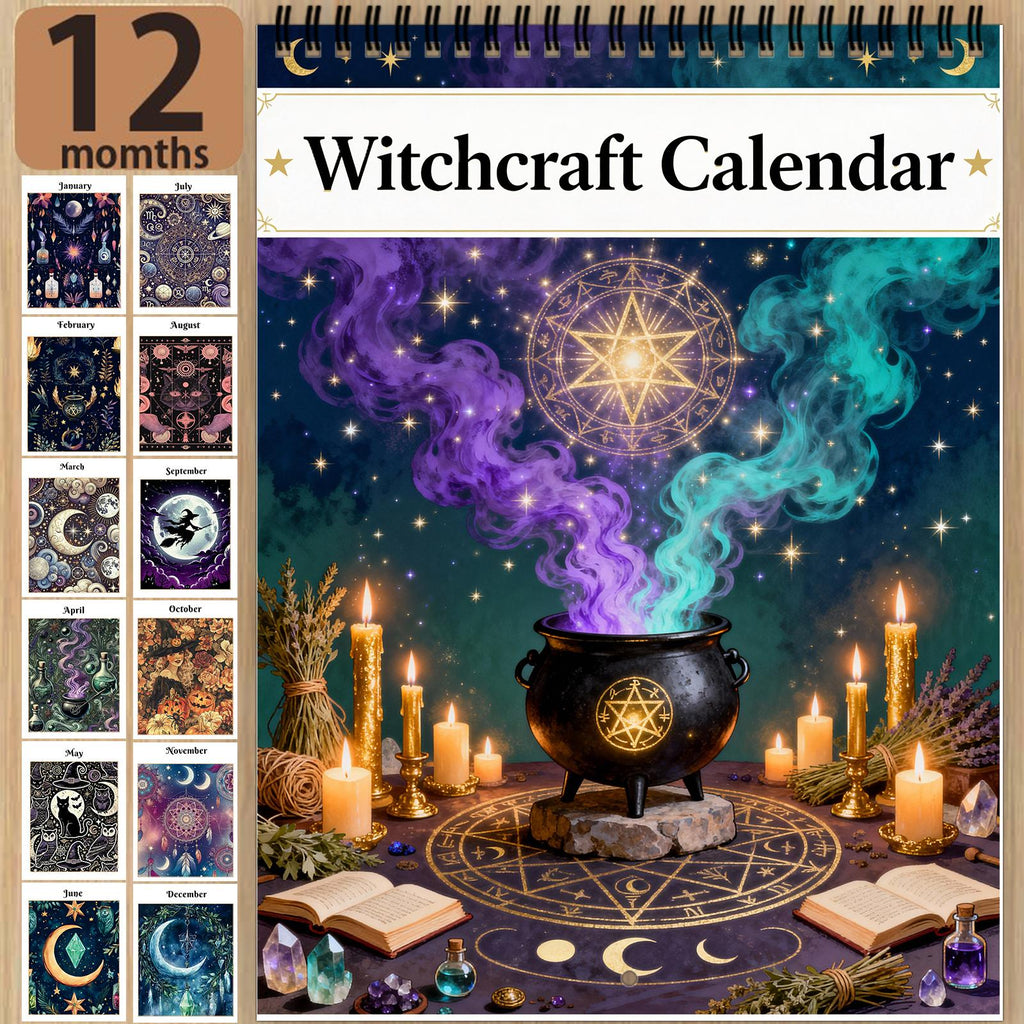 2026 Witch Calendar Spiral Wall Planner with Spell Symbols & Full Moon Calendar - Writable Monthly Layouts, Mystical Journal & Planner for Wiccan Women, Spiritual Gift