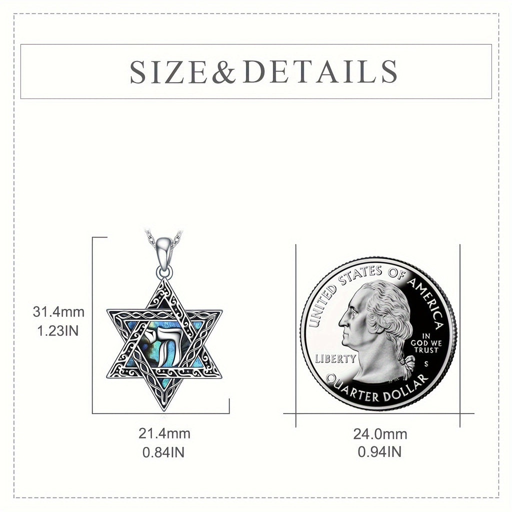 Star Of David Necklace Sterling Silver Hebrew Chai (Life) Abalone Shell Pendant Jewish Token Jewelry