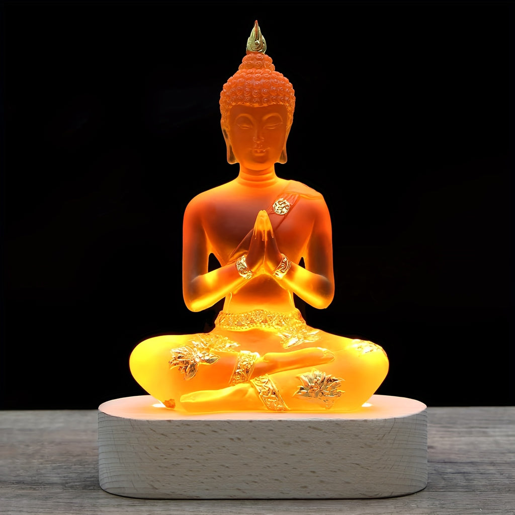 Buddha Statue with LED Light Base, 7'' Seated Small Figurine Collectibles Meditation Decor, Transparent Sculpture Ornaments for Spiritual Living Room, Yoga Zen, Home Decoration