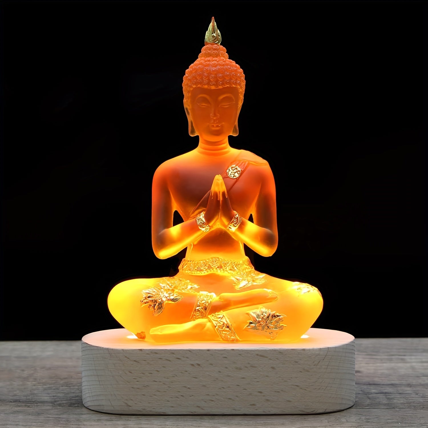 Buddha Statue with LED Light Base, 7'' Seated Small Figurine Collectibles Meditation Decor, Transparent Sculpture Ornaments for Spiritual Living Room, Yoga Zen, Home Decoration