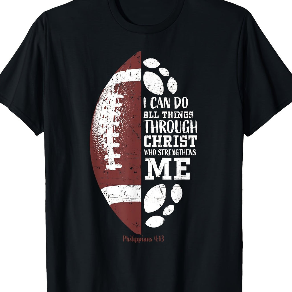 Christian football gift for teenagers, boys, children, men, religious scripture T-shirt, men's T-shirt, 220g