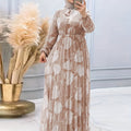 Women's Middle Eastern Muslim Print Pleated Waist Dress (Headscarf Not Included)