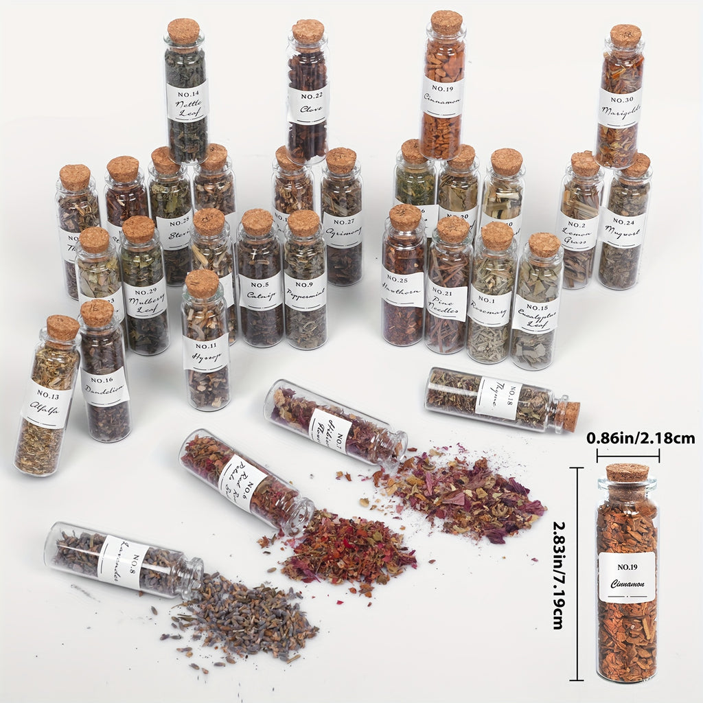 30pcs Dried Herbs And 1 Crystal Spoon Kit for Beginners Witchcraft Kit - Witchy Gifts, Wiccan Herbs And Supplies, Spell Kits for Witches - Altar Supplies Herbs for Wicca, Pagan Magic Spells, Rituals And Bath Soap/Candle Mothe