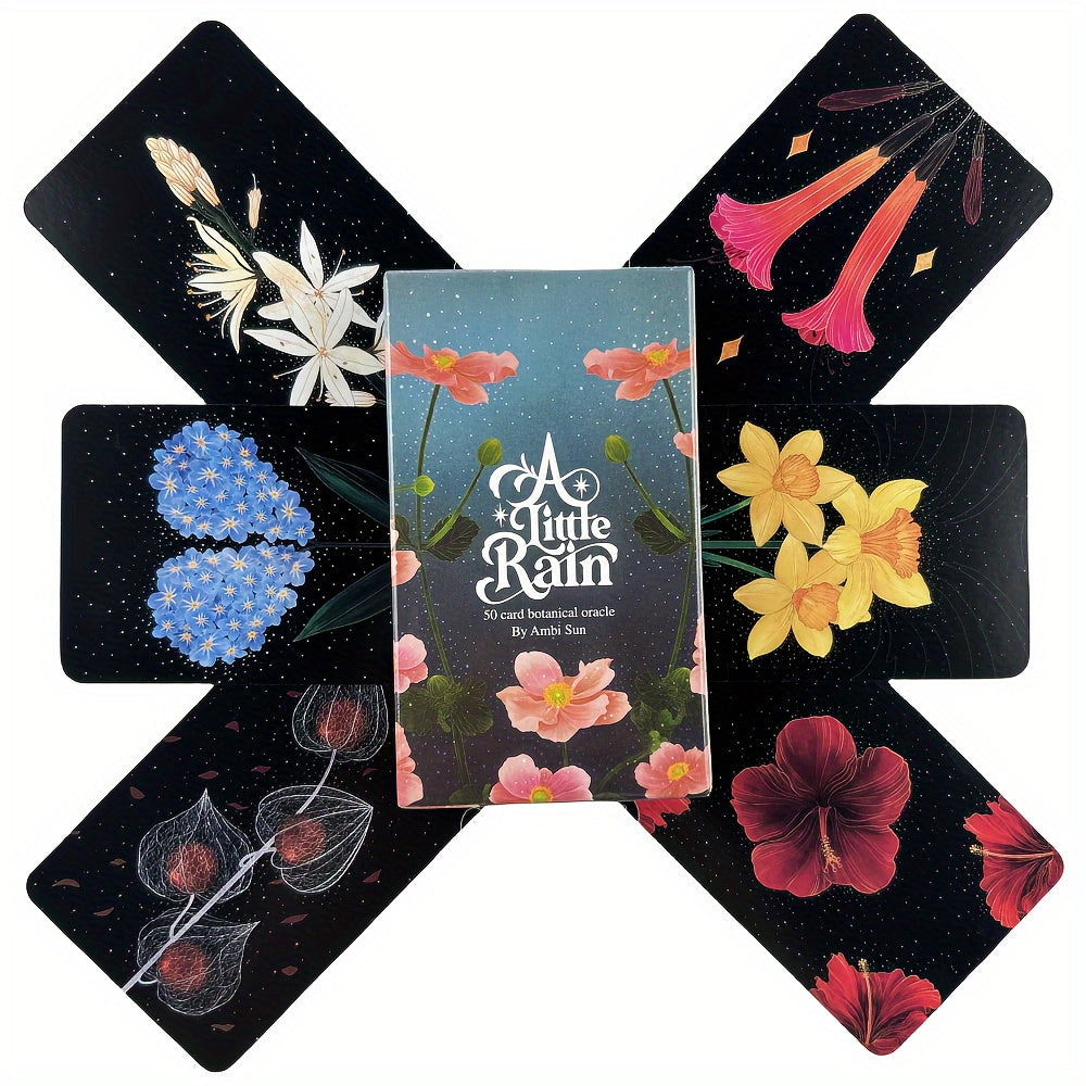 Botanical Oracle Cards - A Little Rain Theme, High-Quality Fortune Telling Tarot Deck for Parties & Leisure Games, 4.13x2.44in