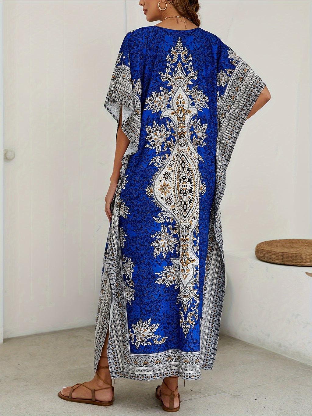Women's Middle Eastern Muslim Abaya, Loose V-Neck Beach Bohemian Party Dress