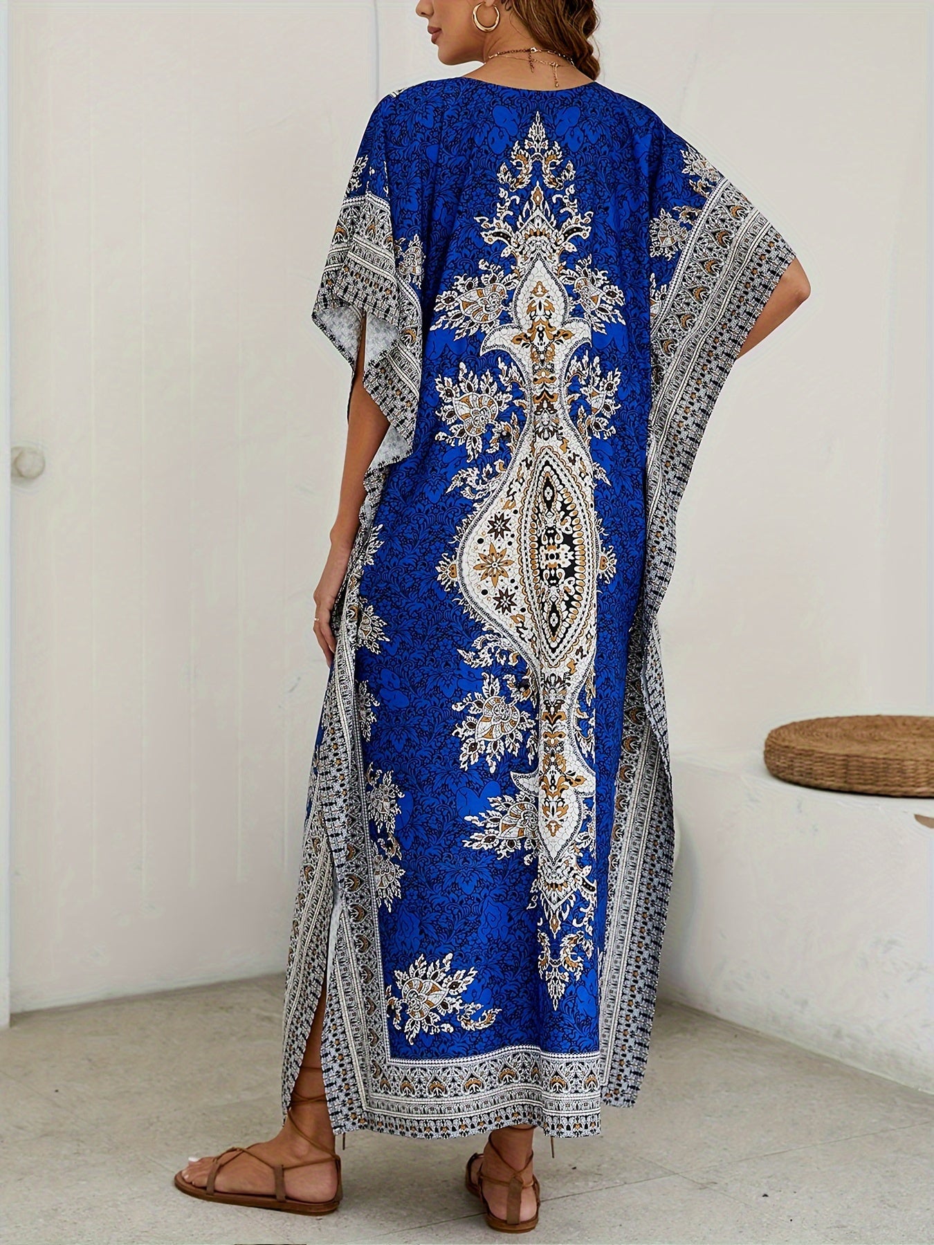 Women's Middle Eastern Muslim Abaya, Loose V-Neck Beach Bohemian Party Dress