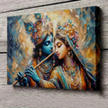 1pc Hindu Radha Krishna Canvas Painting - Divine Love Couple Art with Blue & Golden Indian Wedding Decor - Wooden Framed Canvas Print for Home, Temple, Office - Spiritual Hindu Wall Art Gift, Hindu Wall Art, Home Decoration,