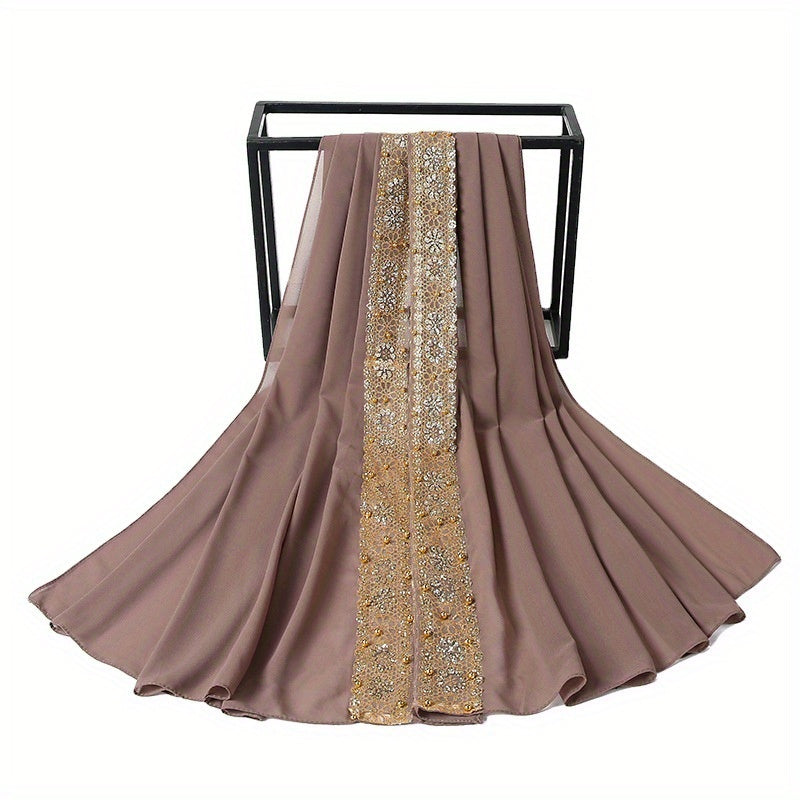 Summer Chiffon Women's Headscarf with Beaded Fringe, Muslim Hijab Long Scarf, Fashion Scarf