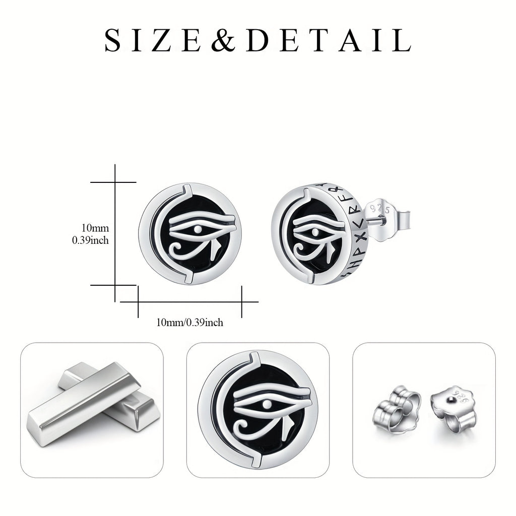 Viking Rune Stud Earrings For Men 925 Sterling Silver Eye Of Horus Stud Earrings