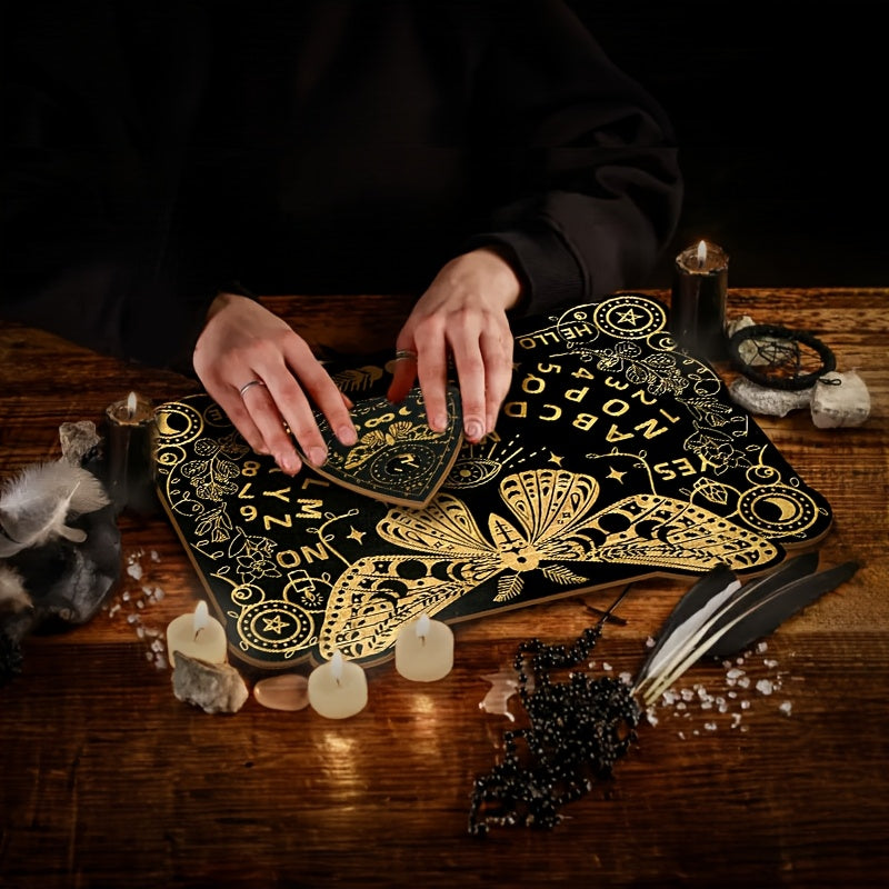 Butterfly-Themed Wooden Ouija Board Set with Instructions - Engraved Spirit Board for Wiccan Altar & Party Decorations