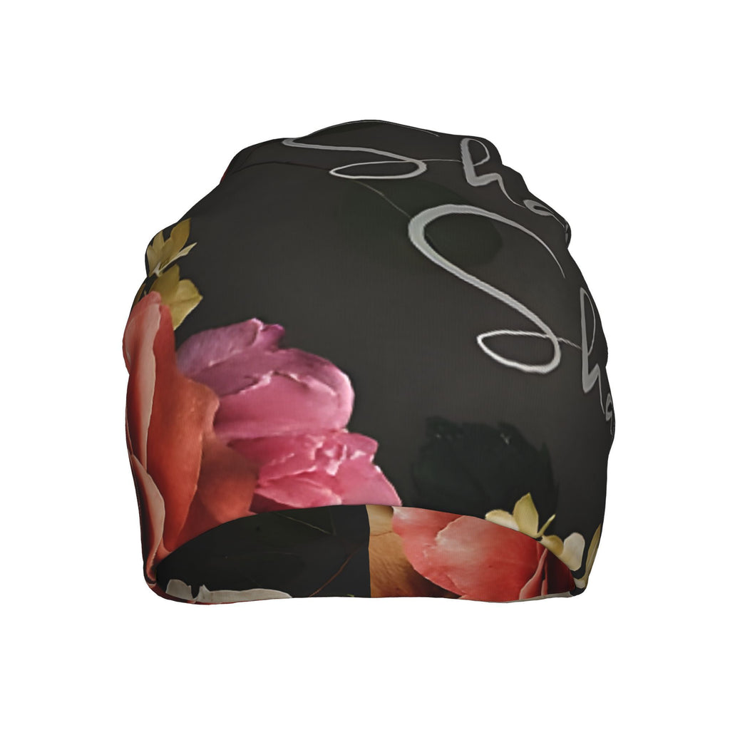 Shabbat Shalom Floral Jewish Skull Cap Beanie, Funky Style Knit Fabric Hat, Lightweight Polyester & Spandex Blend, with Slight Stretch, for Men and Women