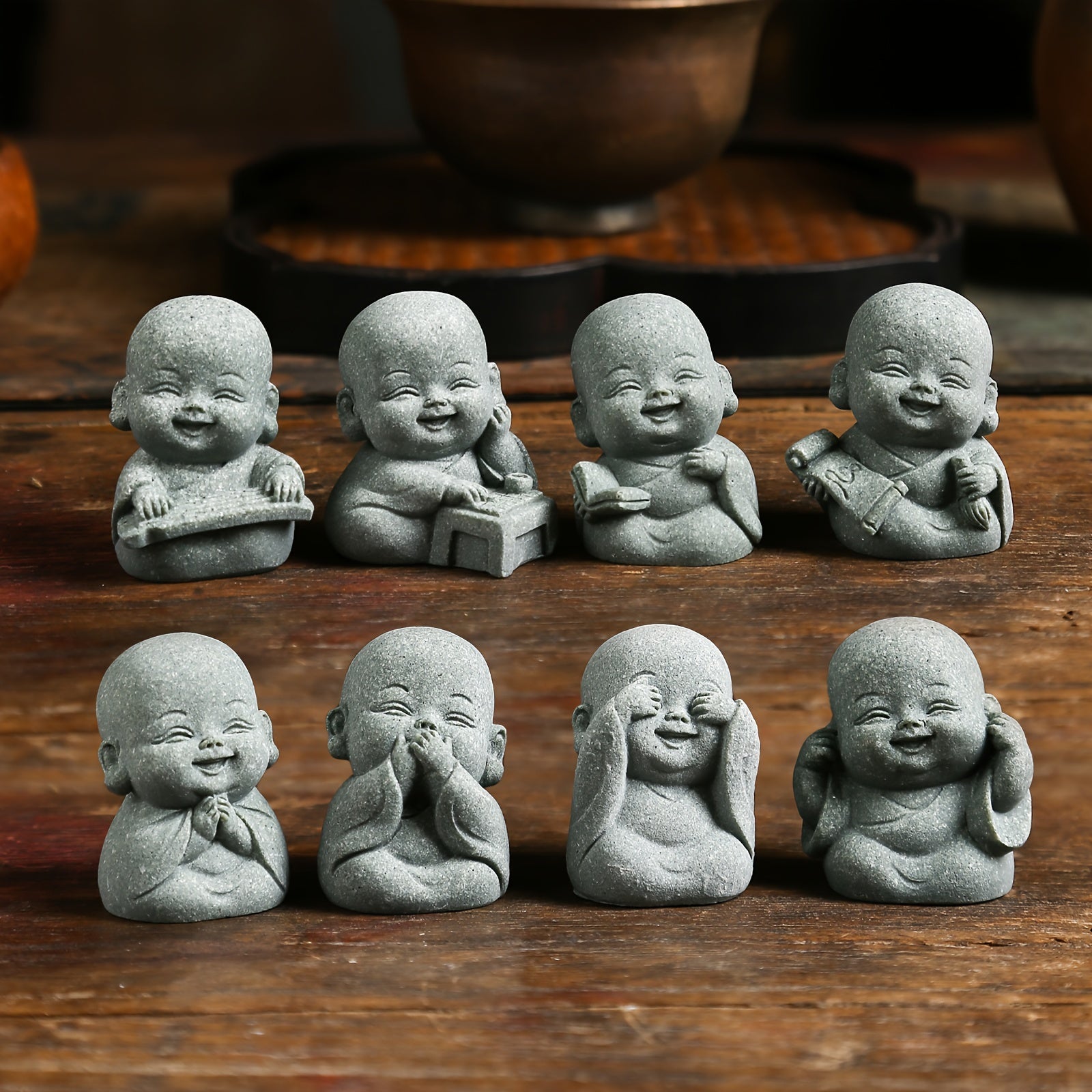 4pcs, Cute Smiling Little Buddha Statue, Monk, for Living Room/Yoga Room/Tea Table/Outdoor Garden/Moss Flower Pot/Fish Tank Decoration, Beautiful and Peaceful/Soothing Decoration, Creative Small Gift, Housewarming Gift