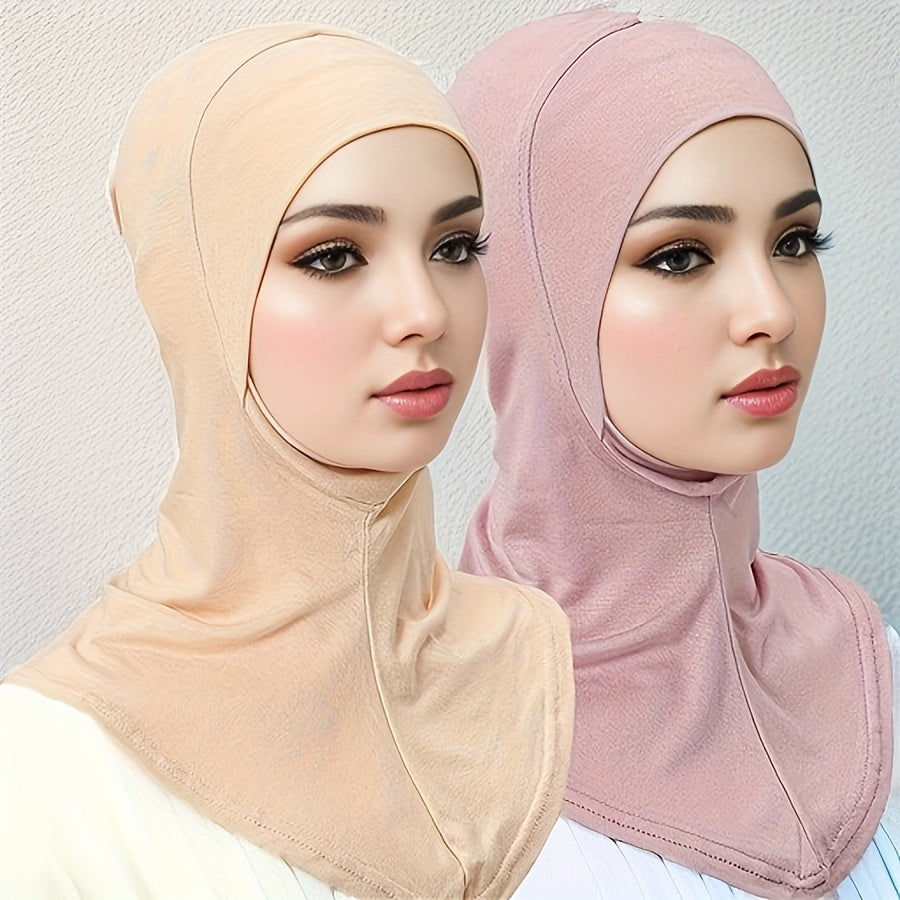 2pcs New Turban Cap Hijab Cap Ramadan Hat Hijab Thin Breathable Elastic Pullover Caps Elegant Style Muslim Head Wrap Gifts For Eid