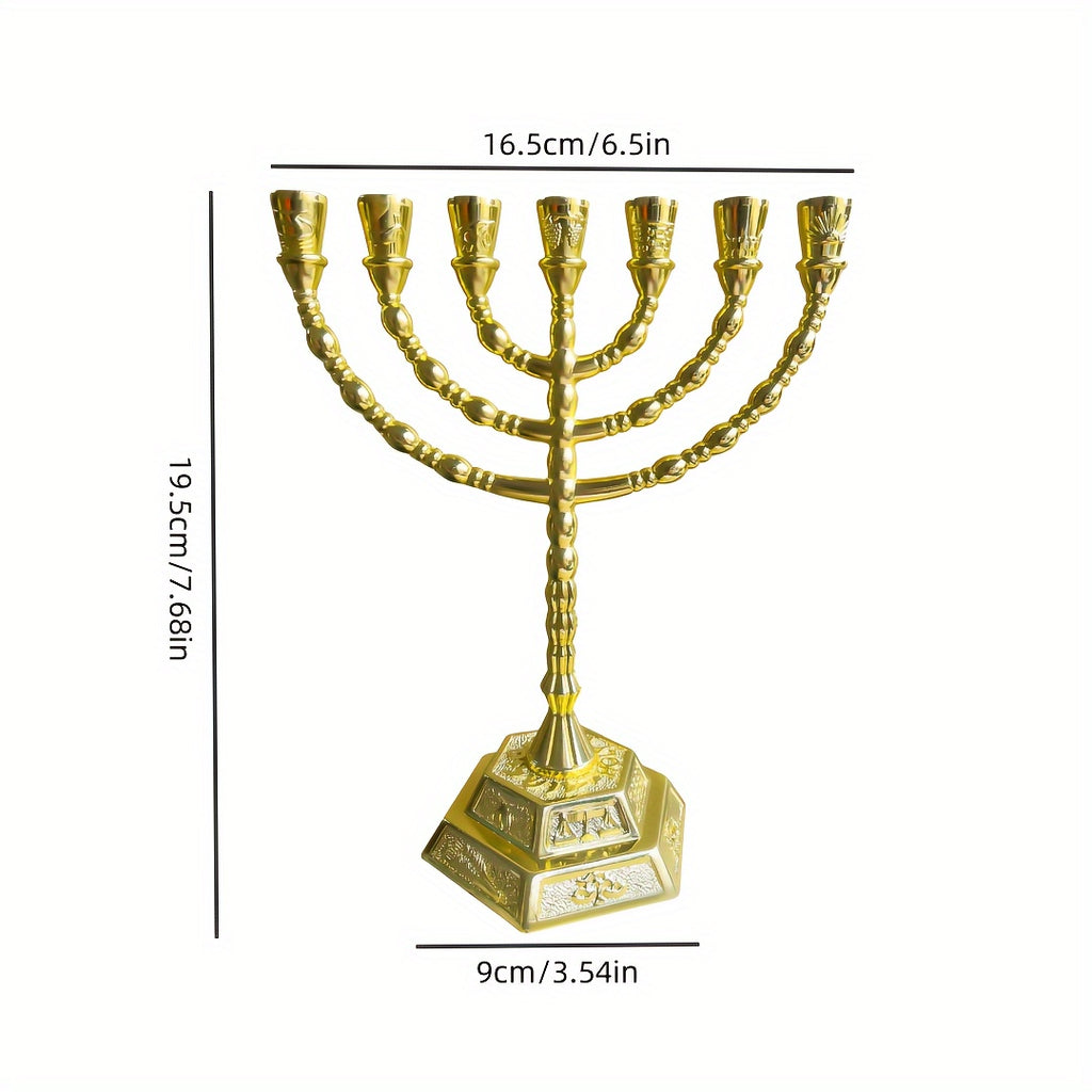 7-Branch Traditional Gold-Plated Menorah Candle Holder, Metal Jewish Candelabra for Hanukkah, Home Decor, Thanksgiving, Christmas & Halloween Gift