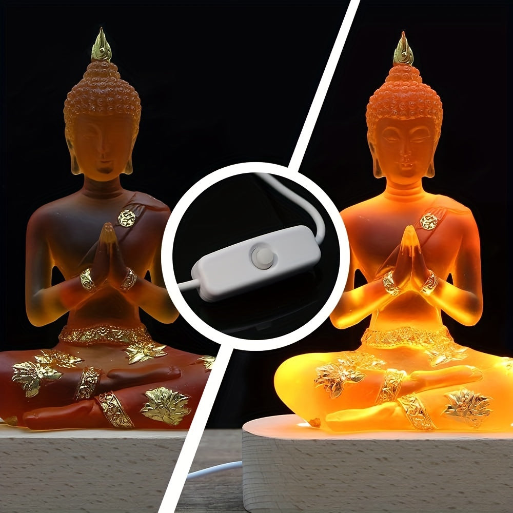 Buddha Statue with LED Light Base, 7'' Seated Small Figurine Collectibles Meditation Decor, Transparent Sculpture Ornaments for Spiritual Living Room, Yoga Zen, Home Decoration