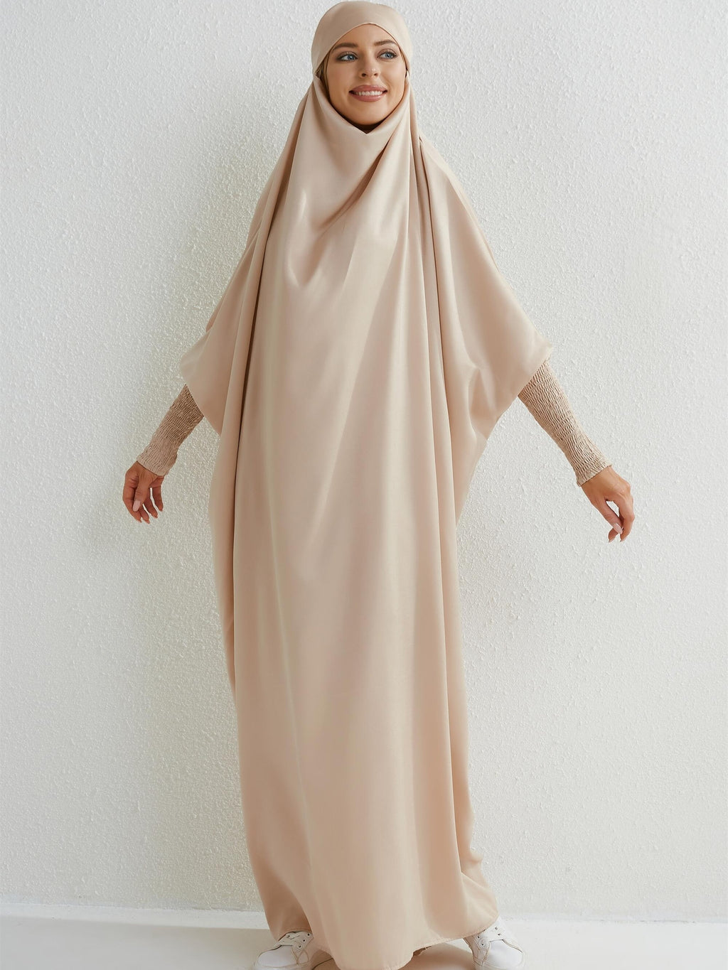 Ramadan Solid One-Piece Prayer Modest Dress - Modest Full Length Dress With Hijab -  For Women - Suitable for Ramadan & Islamic Events - Perfect Gift for Muslim Women