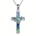 YFN Sunflower Cross Necklace Sterling Silver Hummingbird Cross Pendant Abalone Shell Jewelry Religious Christian Baptism Gifts for Her Women
