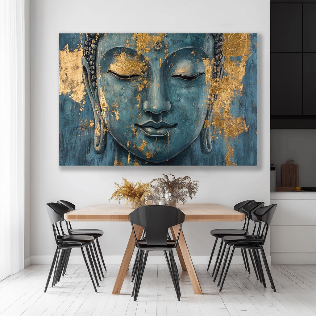 [1pc Buddha Tranquil Countenance Canvas Print] Serene Canvas Print with Golden Accents, High-Definition Artwork, Portrait Orientation, Pine Wood Framed, with Tranquil Wall Decor for Living Room and Bedroom, Ideal Gift for Hol