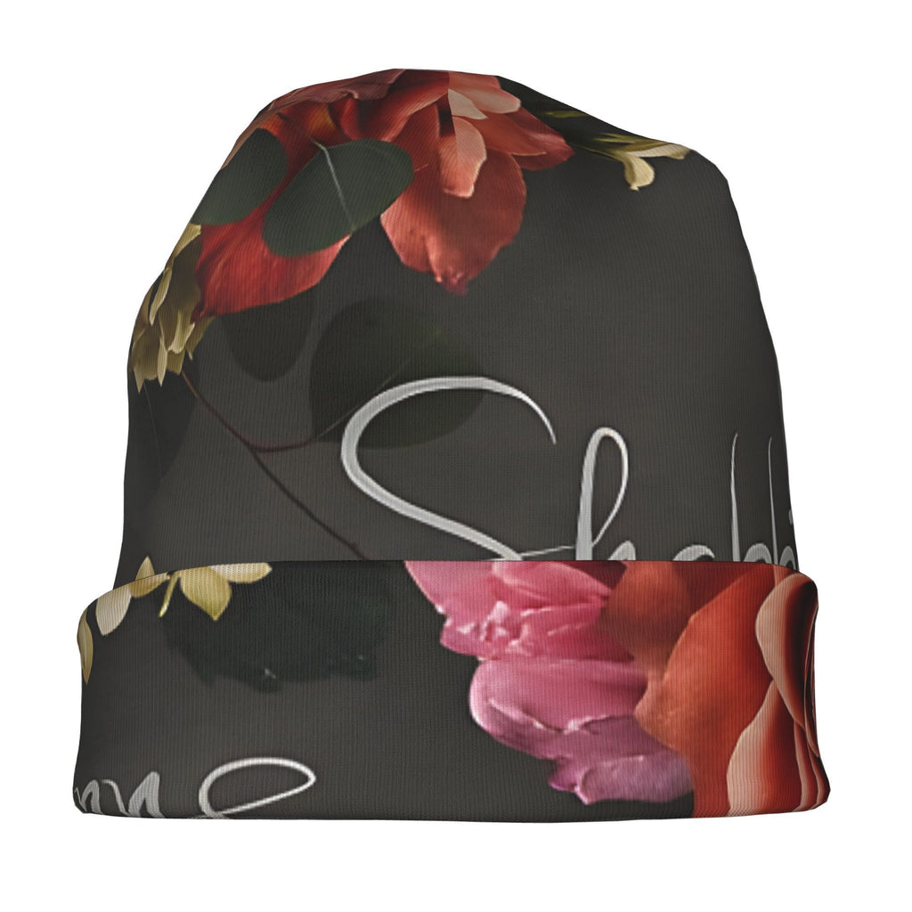 Shabbat Shalom Floral Jewish Skull Cap Beanie, Funky Style Knit Fabric Hat, Lightweight Polyester & Spandex Blend, with Slight Stretch, for Men and Women