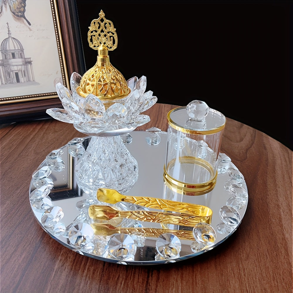 [Home Wedding Ramadan] 4pcs Crystal for Lotus Glass Incense Holder Set, Luxury Diamond Muslim Censers Sticks Hold for Home Wedding Ramadan Decoration, 2024