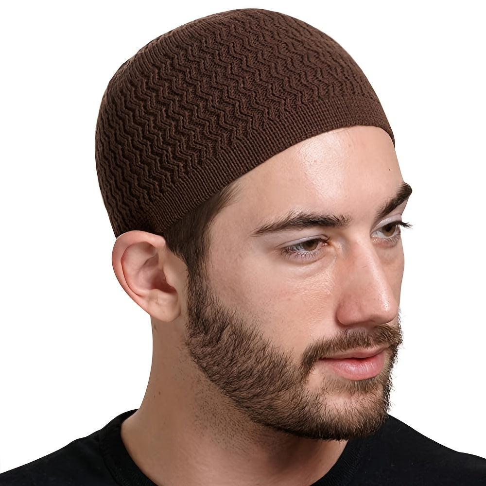 European And American Spring And Autumn Knitted Skull Cap, Unisex Wavy Jacquard Unisex Dome Warm Beanie Cap, Muslim Pullover Knitted Hat, Ideal Choice For Gifts