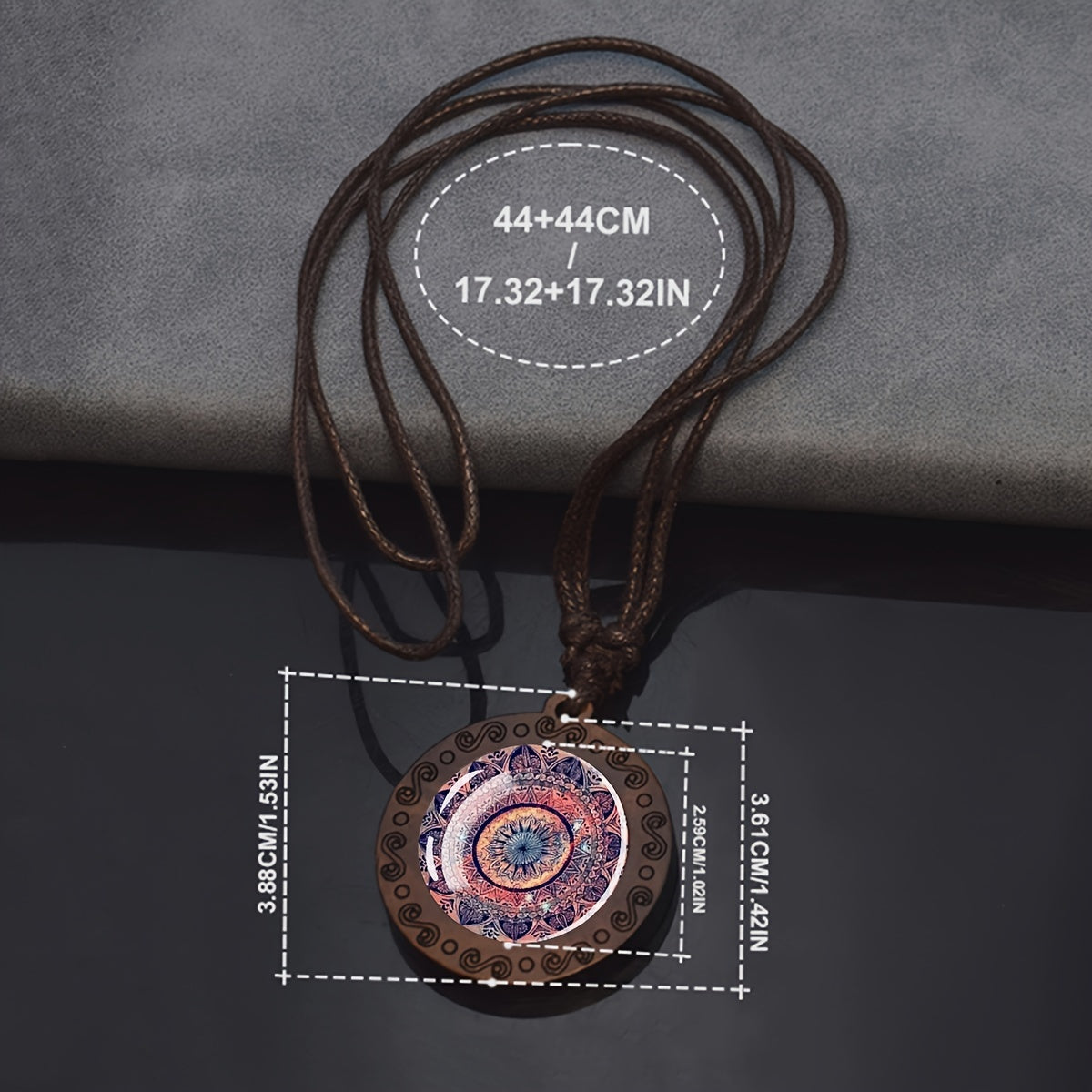 1pc Mandala Sacred Geometry Glass & Wood Pendant Necklace - Adjustable Rope Chain, Natural Wood & Glass Meditation Jewelry for Men, Gift, Spiritual Enlightenment Symbolism, Buddhist Jewelry, Artistic Design, Unique Craftsmans