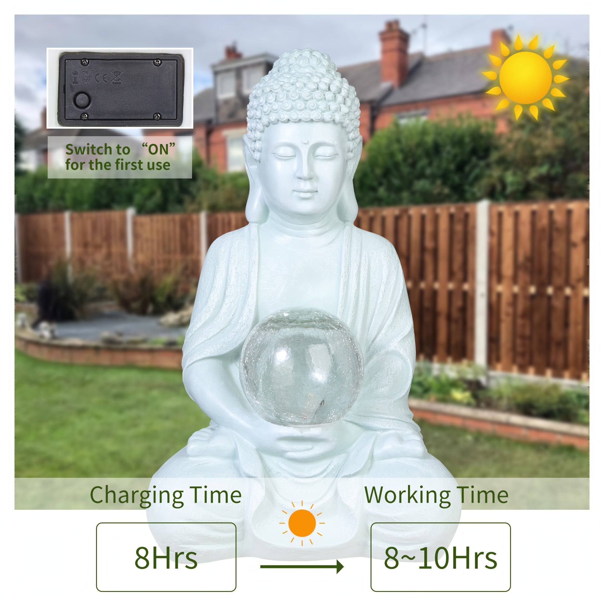 1pc Solar-Powered Buddha Statue with LED Light, Resin Garden Sculpture, Outdoor Balcony Yard Decor, Rustic Artistic Buddhism Figurine, Automatic Illumination At Dusk, for Yard Lawn Home Decor, Housewarming Gift,  Level IP44