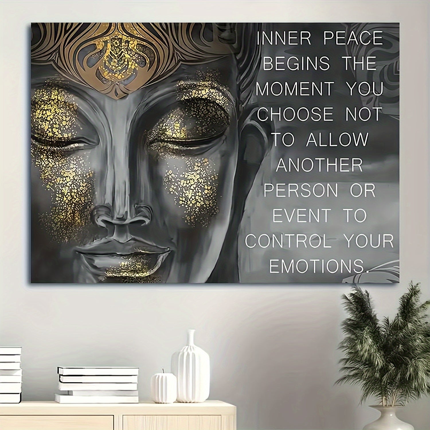 1pc Buddha Quote Canvas Wall Art, Meditating Buddha Canvas Print, Inspirational Emotional Control Decor, Rolled Canvas Artwork for Office, Bedroom, Living Room, Waterproof Canvas, Easy to Frame, Home Decoration Poster, Gift I