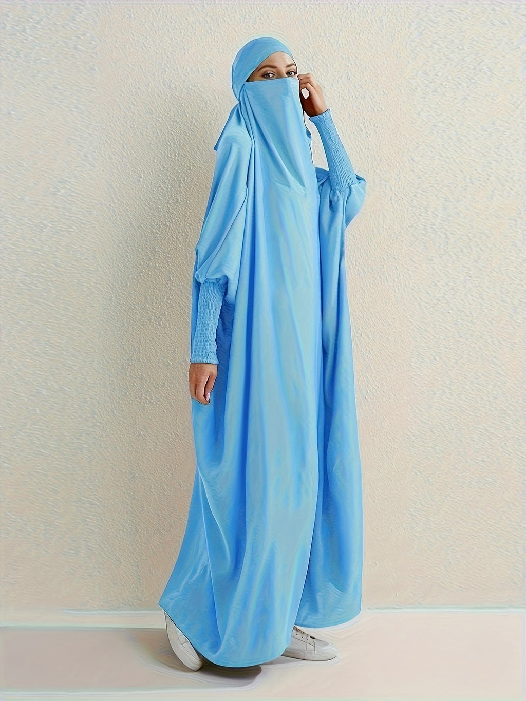 Ramadan Solid One-Piece Prayer Modest Dress - Modest Full Length Dress With Hijab -  For Women - Suitable for Ramadan & Islamic Events - Perfect Gift for Muslim Women