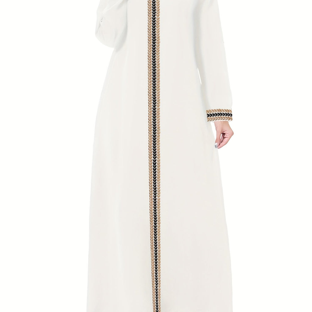 [Navy Blue Kaftan] Navy Blue Muslim Kaftan Dress | Elegant, Golden Embroidery, Sleeve, Loose Fit, Maxi Length, Hijab-Friendly Design, All-Season Wear
