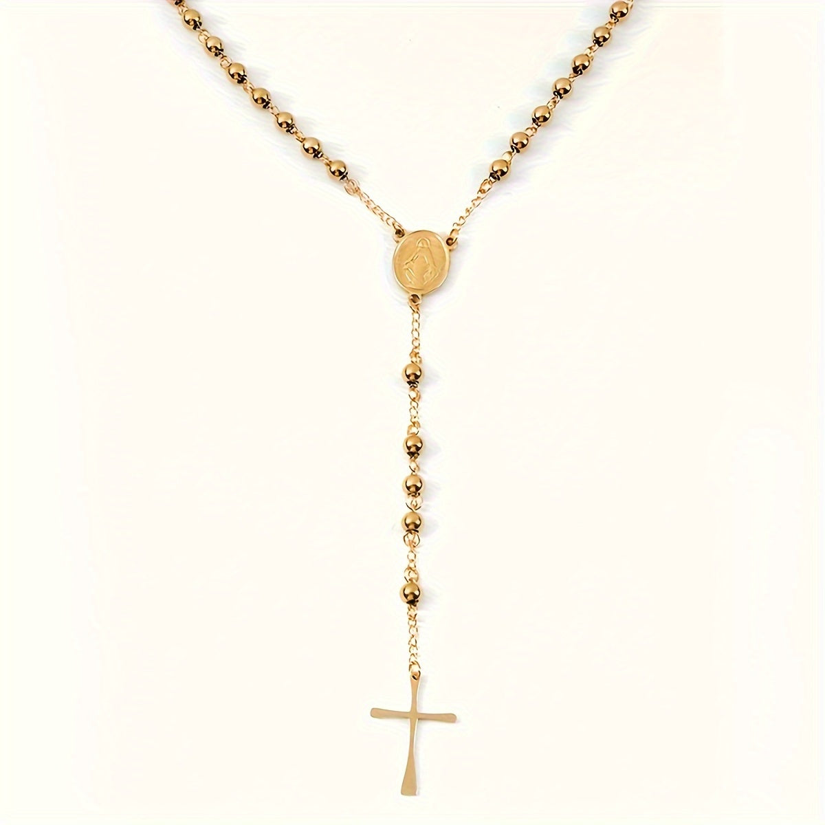 Stainless Steel Virgin Mary Pendant Necklace for Women, Long Beads Chains Fashion Jewelry, Christian Religion