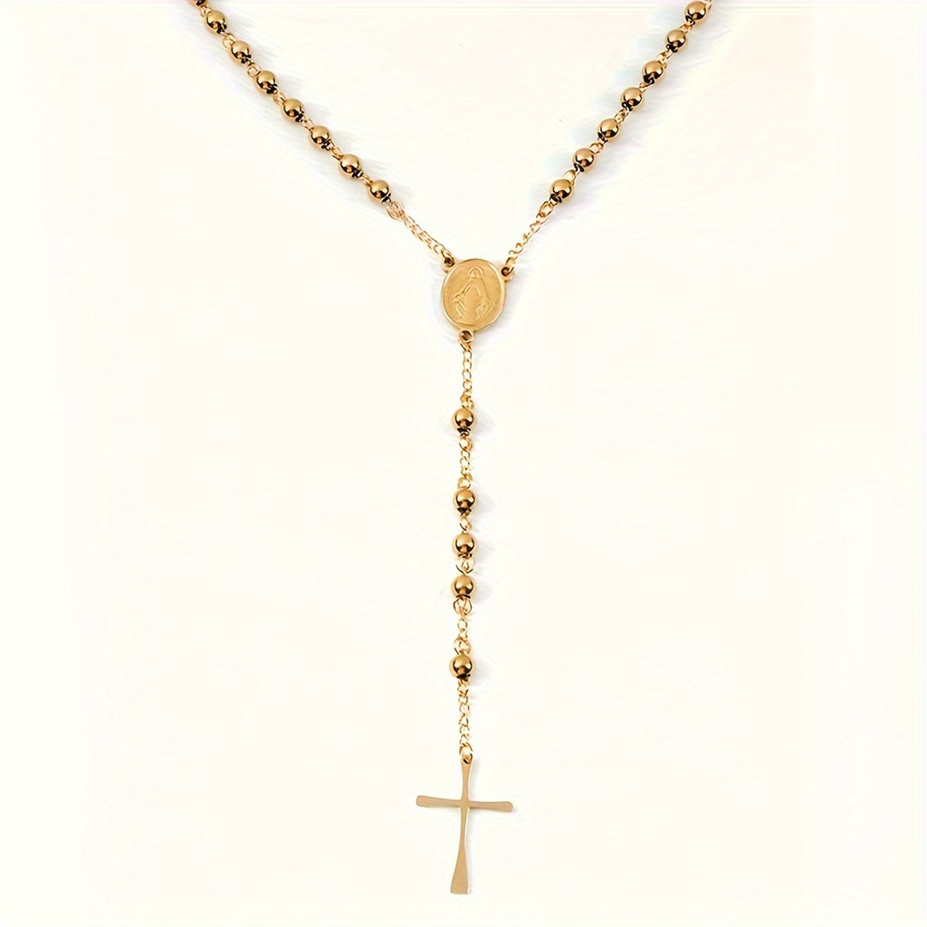 Stainless Steel Virgin Mary Pendant Necklace for Women, Long Beads Chains Fashion Jewelry, Christian Religion