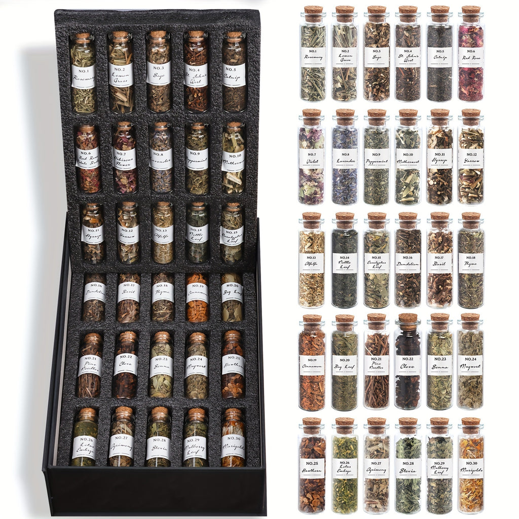 30pcs Dried Herbs And 1 Crystal Spoon Kit for Beginners Witchcraft Kit - Witchy Gifts, Wiccan Herbs And Supplies, Spell Kits for Witches - Altar Supplies Herbs for Wicca, Pagan Magic Spells, Rituals And Bath Soap/Candle Mothe