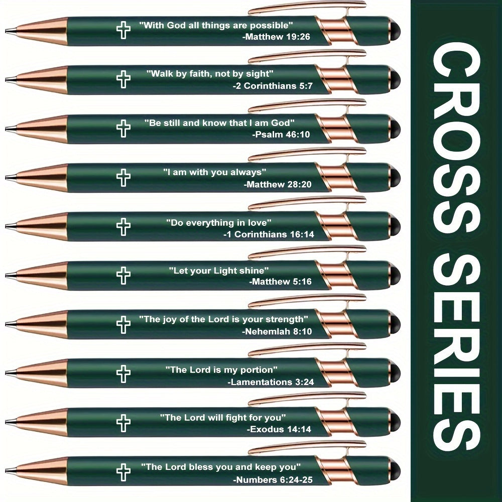 Christian Inspirational Bible Verses Ballpoint Pens - Pack of 10, Metal Retractable Medium Point Pens with Cross Icon, Encouraging Scripture Quotes, Perfect for Church, Gifts, & Personal Use, Age 14+