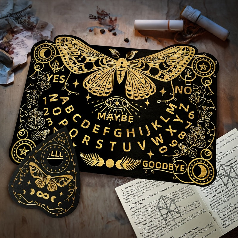 Butterfly-Themed Wooden Ouija Board Set with Instructions - Engraved Spirit Board for Wiccan Altar & Party Decorations
