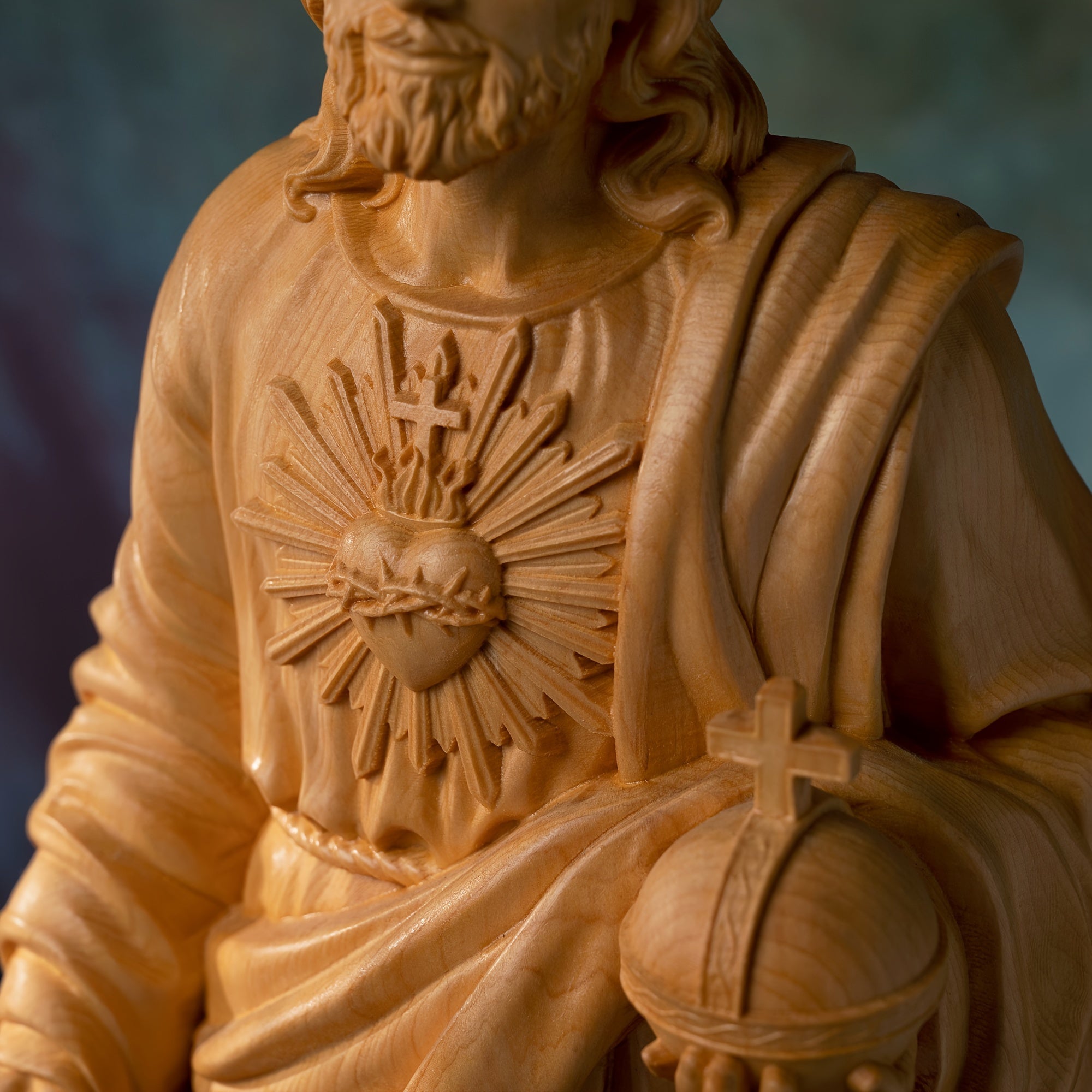 1pc Hand Carved Boxwood Jesus Sacred Heart Statue, Indoor Home Living Room Bedroom Decoration, Christian Gift Art Statue