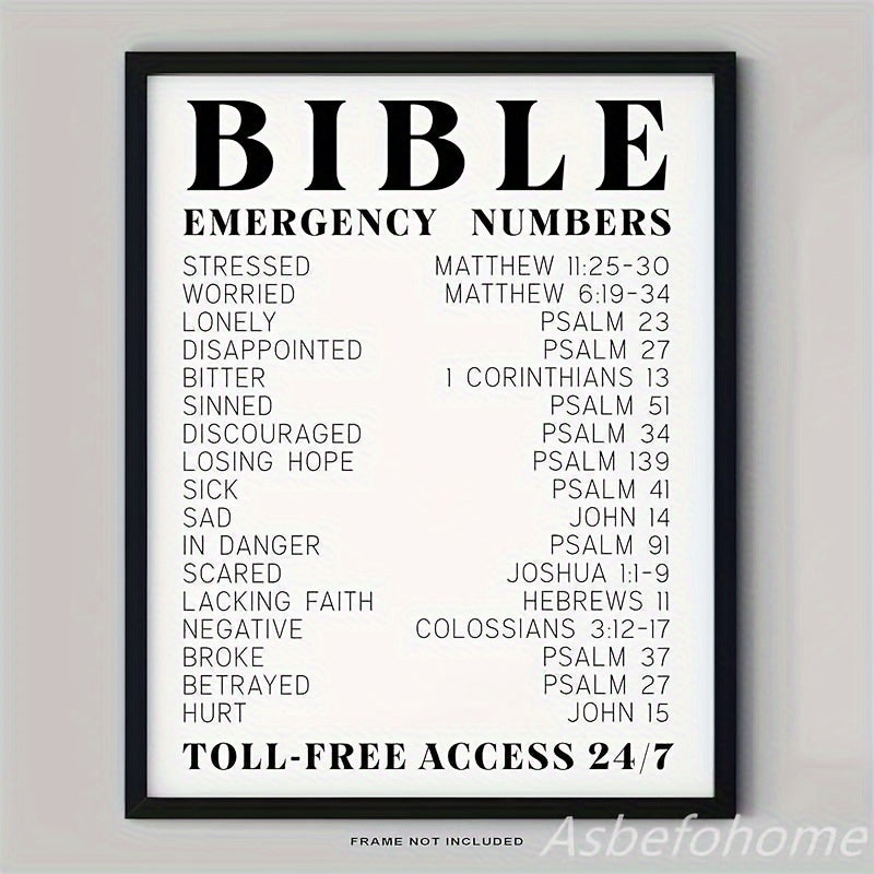 8x10 in Bible Verse Emergency Numbers Wall Print - Flip Charts and Inspirational Religious Gifts for Women and Men with Spiritual Typography Wall Art, Unframed
