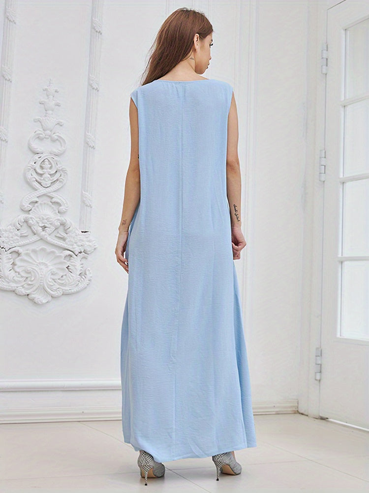 Two-piece Traditional Clothing Muslim Women's Long Loose Elegant Dress Robe Vest with Headscarf